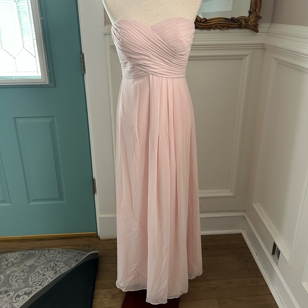 Strapless Criss Cross Bodice Dress - Missy; Light Pink Bridesmaids gown